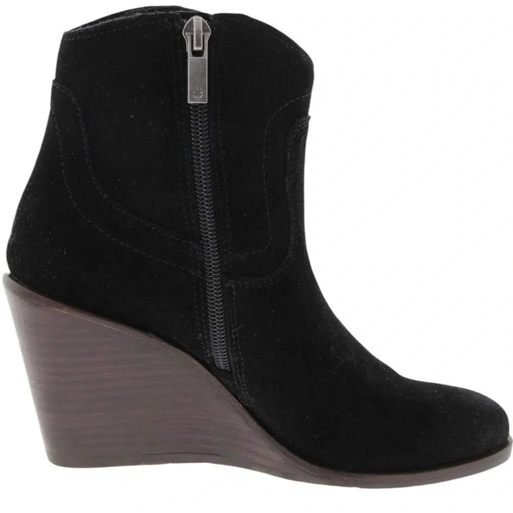 Lucky Brand Black Suede Leather Ankle Boot Wedge Heel Women’s 9.5 Style Wadier
